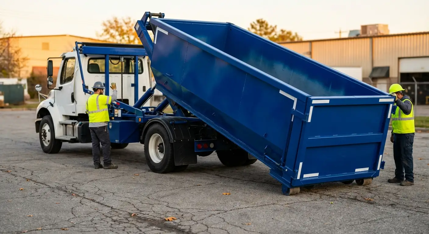 Roll-off dumpster rental truck protecting driveway surfaces in Largo, FL