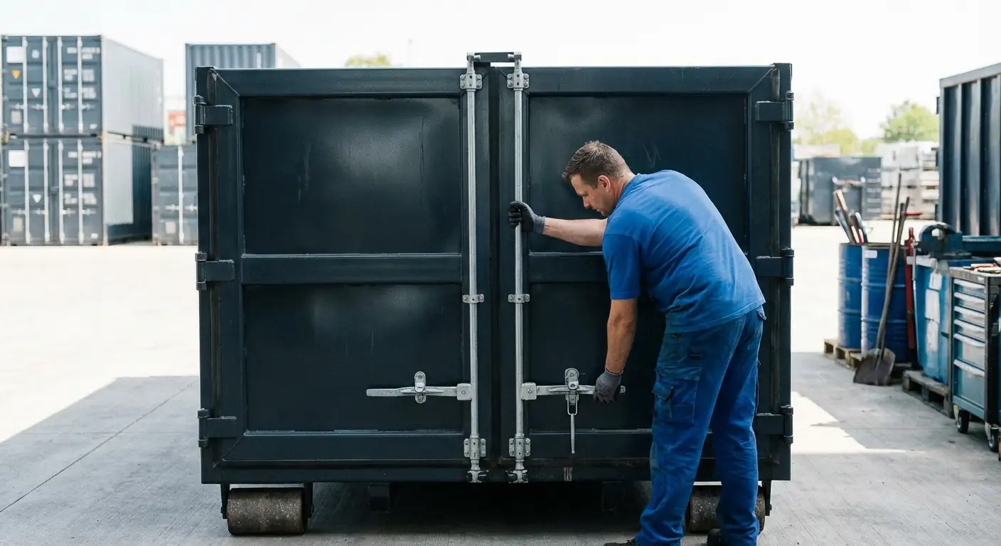 Dumpster walk-in loading door open showing easy access in Largo, FL